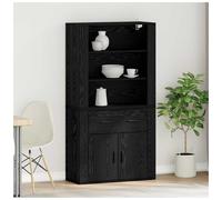 Highboard Black Oak 80x33x150cm Engineered Wood 2 Doors 1 Drawer Modern Max120kg