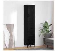Highboard Black Oak Engineered Wood 34.5x34x180cm 2 Doors Metal Legs Storage XL