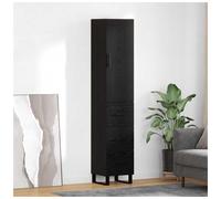 Highboard Black Oak Engineered Wood 34.5x34x180cm Slim Wall-Mounted Drawer 1drw
