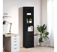 Highboard Black Oak Engineered Wood 37.5x35x180 cm Slim 3-Drawer Cabinet &Shelf
