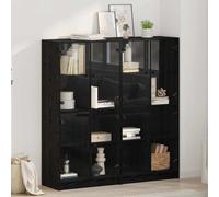 Highboard Black Oak Engineered Wood 68x37x142cm 2-Pc Sideboard PVC Doors Minimal