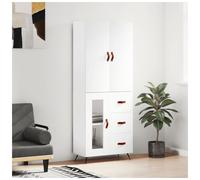 Highboard Cabinet 69.5 x 34 x 180 cm White Engineered Wood Metal Glass