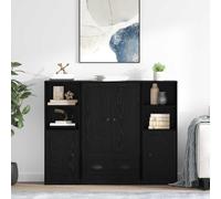 Highboard Cabinet Drawer 132 x 35.5 x 103.5 cm Black Engineered Wood Set of 3