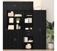 vidaXL 2 Drawer 5 Open Shelf Black Oak Slim Highboard - Size: 185 x 45 x 42.5cm - Wilko