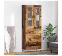 Highboard Cabinet Old Wood 69.5x34x180cm Engineered Wood 3 Drawers 2 Glass Doors