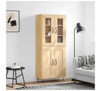 Highboard Cabinet Sonoma Oak 69.5x34x180cm Engineered Wood 4-Doors Glass Front .
