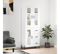 Highboard Cabinet White 69.5 x 34 x 180 cm Engineered Wood Metal Glass