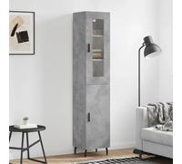 Highboard Concrete Grey 34.5x34x180 cm Engineered Wood Metal Feet Glass Storage