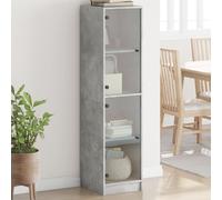 Highboard Concrete Grey 35x37x142 cm Engineered Wood Glass Doors Slim Storage XL