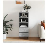Highboard Concrete Grey 40x36x110cm Engineered Wood Drawer Tapered Black Legs.