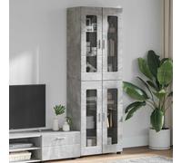 Highboard Concrete Grey 60x35x182 cm Engineered Wood Matte 4 Door 6 Shelves Tall