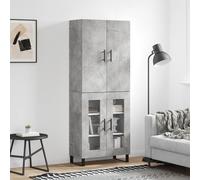 Concrete Grey Highboard Engineered Wood & Metal 69.5x 34 x 180 cm, 2 Glass Doors