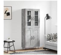 Highboard Concrete Grey 69.5x34x180 cm Engineered Wood 4-Door Hairpin Legs Shelf