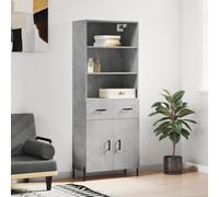 Highboard Concrete Grey 69.5x34x180 cm Engineered Wood Metal Feet Doors+Shelves