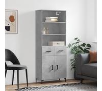 Highboard Concrete Grey 69.5x34x180 cm Engineered Wood Metal Feet Storage Slim