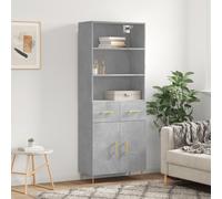 Highboard Concrete Grey 69.5x34x180 cm Engineered Wood Midcentury Gold Iron Legs