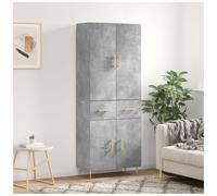 Highboard Concrete Grey 69.5x34x180cm Engineered Wood 2-Door Matte Gold Handles