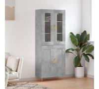Highboard Concrete Grey 69.5x34x180cm Engineered Wood 4 Glass Doors Gold Storage