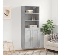 Highboard Concrete Grey 69.5x34x180cm Engineered Wood Gold Leg Mid-Century Slim
