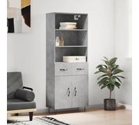 Highboard Concrete Grey 69.5x34x180cm Engineered Wood Hairpin Leg Storage Slim.