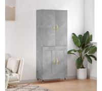 Highboard Concrete Grey 69.5x34x180cm Engineered Wood Metal Feet Storage Shelf+