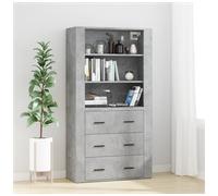 Highboard Concrete Grey 80x33x150cm Engineered Wood 3 Drawers 3 Shelves compact