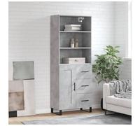 Highboard Concrete Grey Engineered Wood 69.5x34x180 cm 1 Drawer Door Black Legs