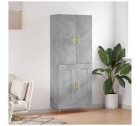 Highboard Concrete Grey Engineered Wood 69.5x34x180 cm 2-Door Matte Brass Legs