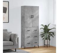 Highboard Concrete Grey Engineered Wood 69.5x34x180 cm Metal Feet Storage Large
