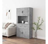 Highboard Concrete Grey Reclaimed Wood 80x33x150cm 4 Doors 1 Drawer Rustic Solid