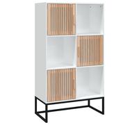 Highboard White 70x35x125 cm Engineered Wood & Pine Doors Iron Legs Scandinavian