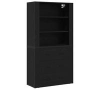Highboard Black Oak 80 x 33 x 150 cm Engineered Wood Wall-Mount Storage Cabinet