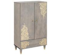 Highboard Grey and Gold Solid Wood Mango 60 x 33 x 100 cm with Drawers and Storage Space Modern Living Room Lowboard TV Board Storage Compact and Space Saving