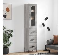 Highboard Grey Sonoma 34.5x34x180cm Engineered Wood Metal Feet Glass Trim Shelf