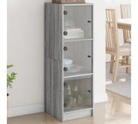 Highboard Grey Sonoma 35x37x109cm Engineered Wood Glass Doors 3 Shelves Compact