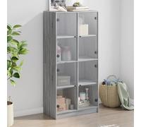 Highboard Grey Sonoma 68x37x142cm Engineered Wood & Glass 8Compartment Tall Unit