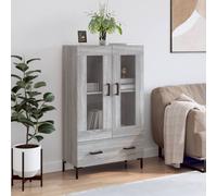 Highboard Grey Sonoma 69.5x31x115cm Engineered Wood 2 Doors 1 Drawer Black Legs