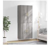 Highboard Grey Sonoma 69.5x34x180 cm Engineered Wood 2-Door Matte Brass Handles