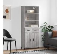 Highboard Grey Sonoma 69.5x34x180 cm Engineered Wood & Glass 2-Door Modern Slim.