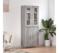 Highboard Grey Sonoma 69.5x34x180cm Engineered Wood 4 Glass Doors Slim Tall Gold