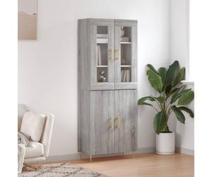 Highboard Grey Sonoma 69.5x34x180cm Engineered Wood 4 Glass Doors Slim Tall Gold