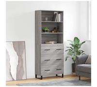 Highboard Grey Sonoma 69.5x34x180cm Engineered Wood Drawer & Door BlackMetalLegs