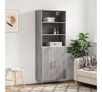 Highboard Grey Sonoma 69.5x34x180cm Engineered Wood Gold Leg Modern Mid-Century