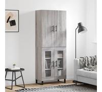 Highboard Grey Sonoma 69.5x34x180cm Engineered Wood & Metal Tall 2 Glass Doors.