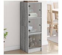 Highboard Grey Sonoma Engineered Wood with Glass Doors 35x37x109 cm Slim 3-Shelf