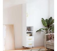 Highboard High Gloss White 34.5x34x180 cm Engineered Wood