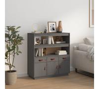 Highboard Large Grey Solid Pine Wood 100x40x108.5 cm 2 Shelves 3 Doors 3 Drawers