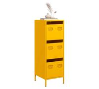 Highboard Mustard Yellow Cold-Rolled Steel 39x35x103.5cm 3-Drawer Cabinet Office