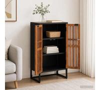Highboard Natural 53x30x95cm Solid Mango & Engineered Wood 2-Door Modern Living.