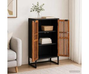 Highboard Natural 53x30x95cm Solid Mango & Engineered Wood 2-Door Modern Living.